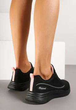 Czarno-Różowe Buty Sportowe Sneakersy Siateczkowe na Podeszwie z Pianki Rellica