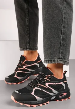 Czarno-Różowe Buty Sportowe Sneakersy na Płaskiej Podeszwie ze Sznurowaniem i Geometrycznym Wzorem Raivi