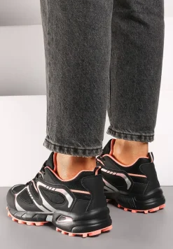 Czarno-Różowe Buty Sportowe Sneakersy na Płaskiej Podeszwie ze Sznurowaniem i Geometrycznym Wzorem Raivi