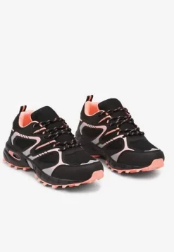 Czarno-Różowe Buty Sportowe Sneakersy na Płaskiej Podeszwie ze Sznurowaniem i Geometrycznym Wzorem Raivi