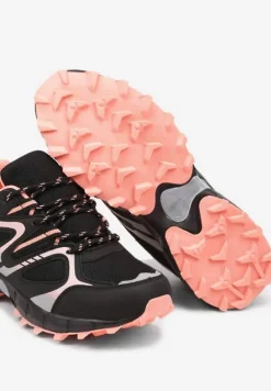 Czarno-Różowe Buty Sportowe Sneakersy na Płaskiej Podeszwie ze Sznurowaniem i Geometrycznym Wzorem Raivi