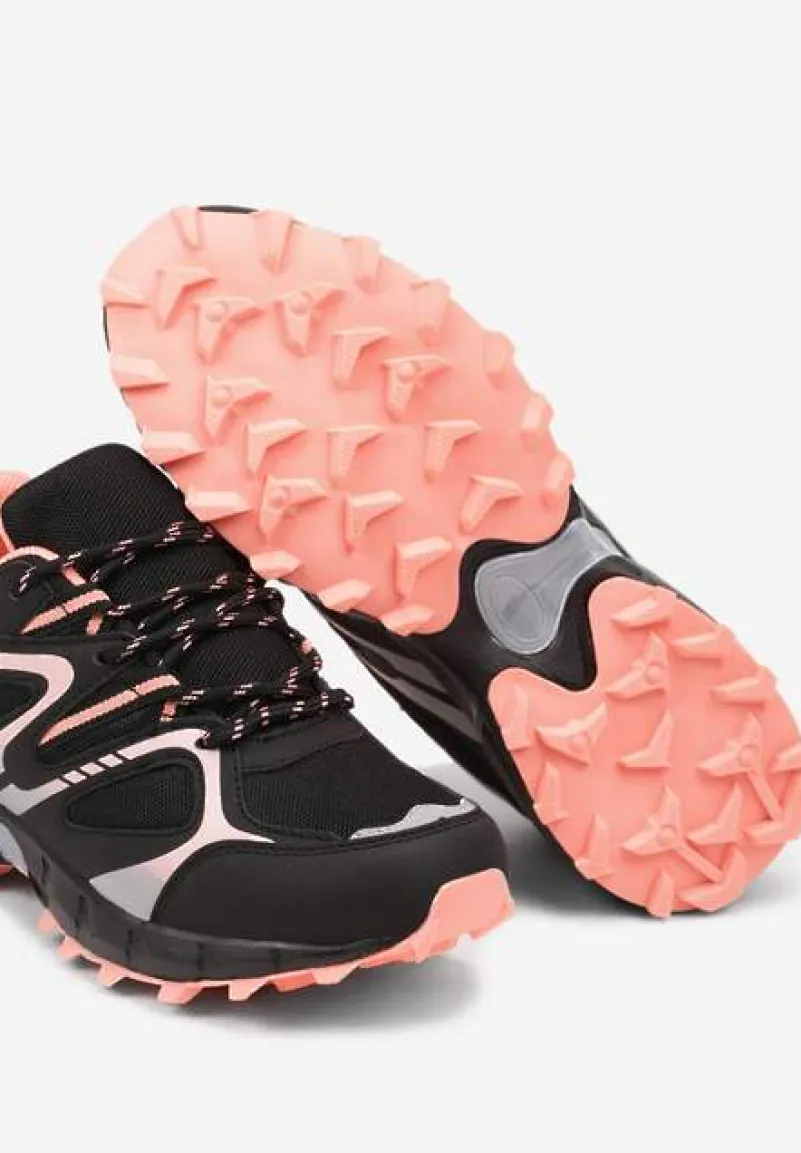 Czarno-Różowe Buty Sportowe Sneakersy na Płaskiej Podeszwie ze Sznurowaniem i Geometrycznym Wzorem Raivi