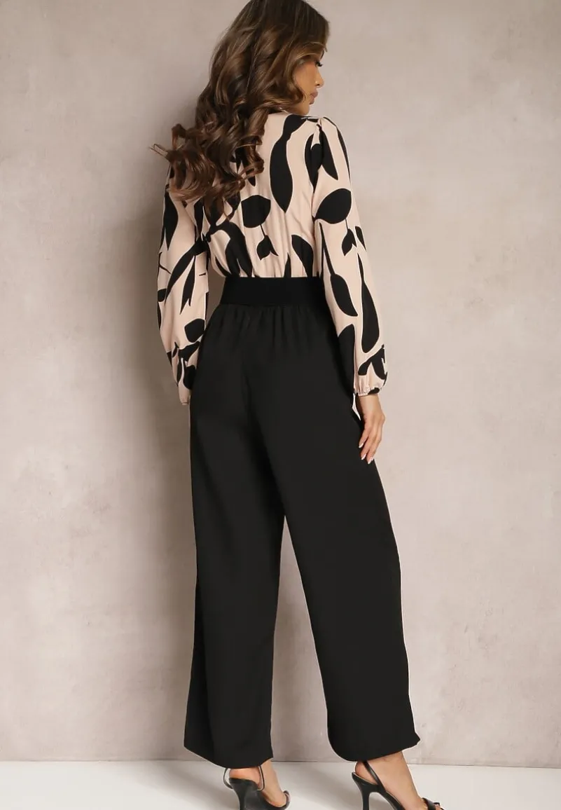 Czarno-Różowy Długi Kombinezon z Kontrastową Górą i Pasem w Talii Bintia