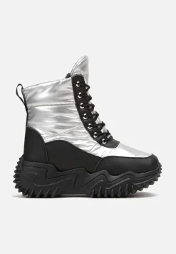 Czarno-Srebrne Traperki na Grubej Podeszwie Lorkani