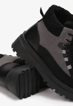 Czarno-Szare Traperki Sznurowane Trapery Janne