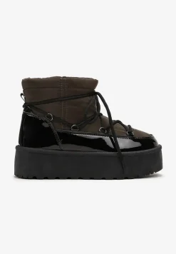 Czarno-Zielone Śniegowce na Platformie z Ozdobnym Wiązaniem Maidares