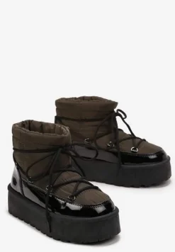 Czarno-Zielone Śniegowce na Platformie z Ozdobnym Wiązaniem Maidares