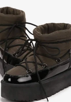 Czarno-Zielone Śniegowce na Platformie z Ozdobnym Wiązaniem Maidares