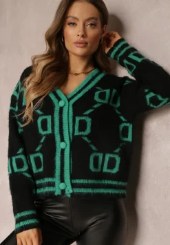 Czarno-Zielony Kardigan Sethoy