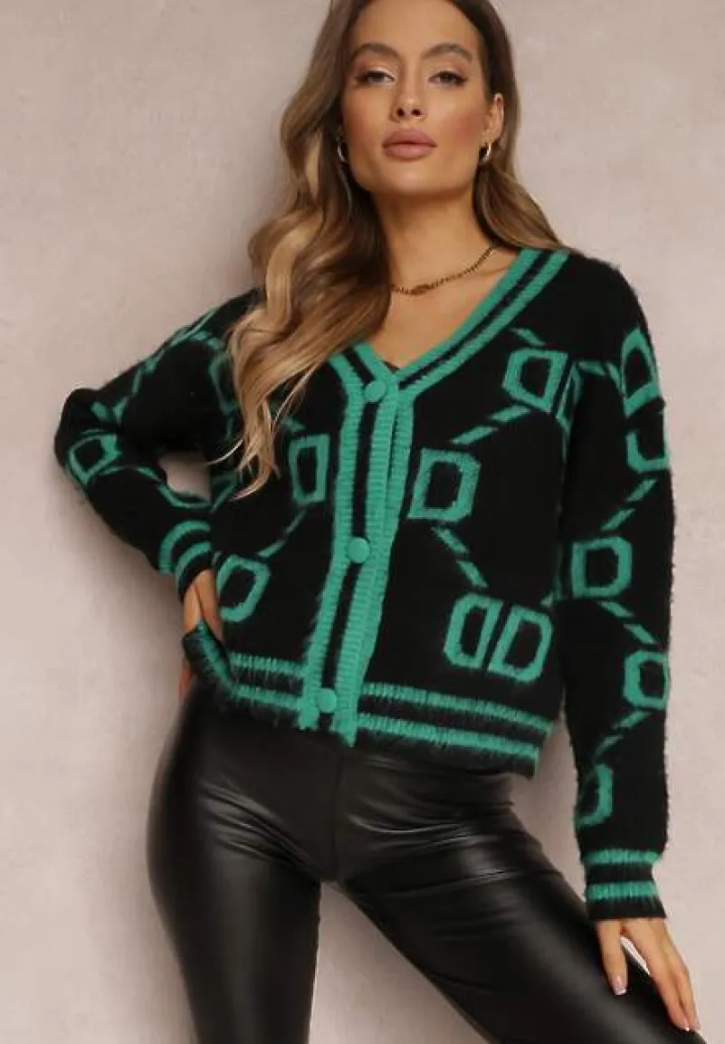 Czarno-Zielony Kardigan Sethoy
