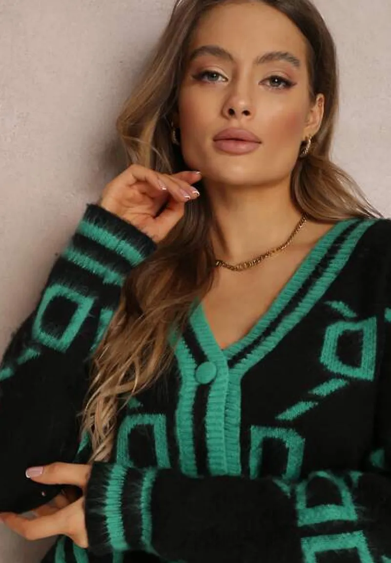 Czarno-Zielony Kardigan Sethoy