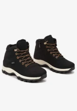 Czarno-Złote Płaskie Ocieplane Trapery ze Sznurowaniem Riviri