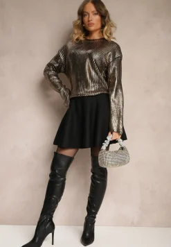 Czarno-Złoty Metaliczny Sweter z Długim Rękawem Vivalei