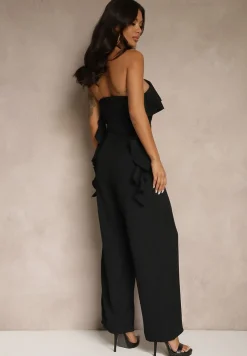 Czarny Asymetryczny Kombinezon Ozdobiony Metaliczną Aplikacją Tilfina