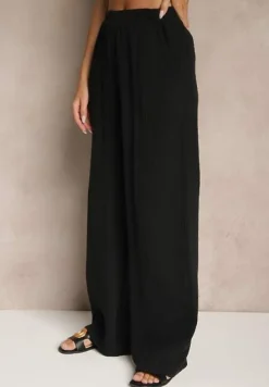 Czarny Bawełniany Komplet Muślinowy Oversize z Koszulą i Szerokimi Spodniami Ziorina