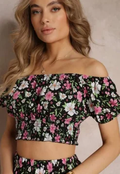 Czarny Bawełniany Komplet 2-częściowy w Kwiaty Malenis