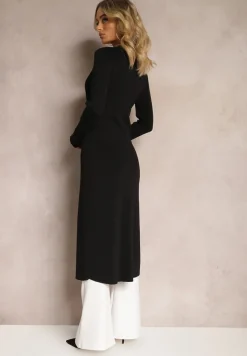 Czarny Casualowy Dopasowany Kardigan na Guziki Graysun