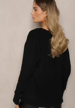 Czarny Casualowy Kardigan z Bawełną z Kieszonkami Ozdobiony Tłoczeniem Mevanille