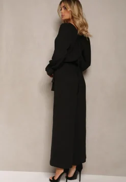 Czarny Casualowy Kombinezon z Paskiem i Gumką w Pasie Wiązany na Plecach Melodette