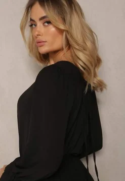 Czarny Casualowy Kombinezon z Paskiem i Gumką w Pasie Wiązany na Plecach Melodette