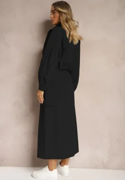 Czarny Casualowy Komplet 2-Częściowy Rozpinana Bluza i Spódnica z Kieszeniami na Klapy Lennira