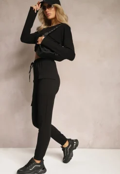 Czarny Casualowy Komplet Dresowy z Elastyczną Gumką i Ściągaczami Ariaza