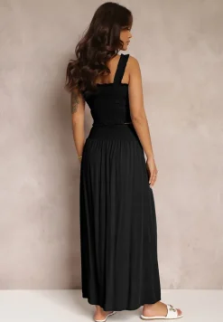 Czarny 2-częściowy Bawełniany Komplet z Długą Spódnicą i Elastycznym Topem Diomastis