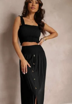 Czarny 2-częściowy Bawełniany Komplet z Długą Spódnicą i Elastycznym Topem Diomastis