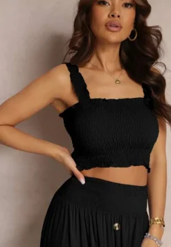 Czarny 2-częściowy Bawełniany Komplet z Długą Spódnicą i Elastycznym Topem Diomastis