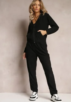Czarny 2-częściowy Komplet Dresowy z Materiału w Prążki Zollanu