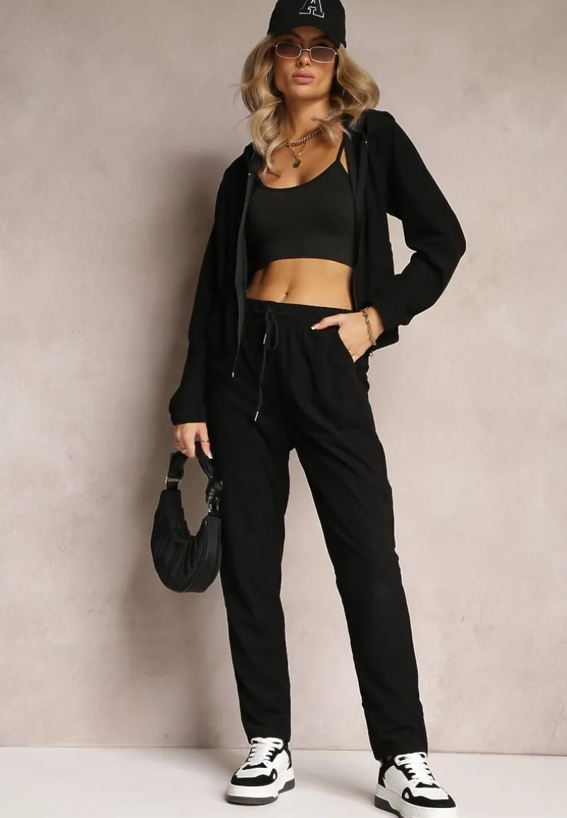 Czarny 2-częściowy Komplet Dresowy z Materiału w Prążki Zollanu