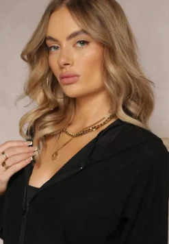 Czarny 2-częściowy Komplet Dresowy z Materiału w Prążki Zollanu