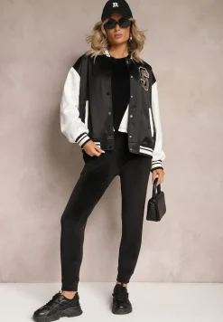 Czarny 2-częściowy Komplet Dresowy Welurowy z Bluzą i Spodniami Vestali