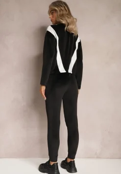 Czarny 2-częściowy Komplet Dresowy Welurowy z Bluzą i Spodniami Vestali