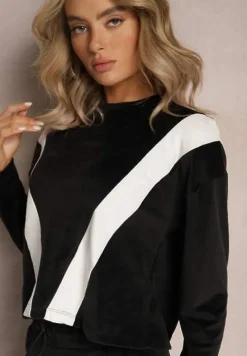 Czarny 2-częściowy Komplet Dresowy Welurowy z Bluzą i Spodniami Vestali