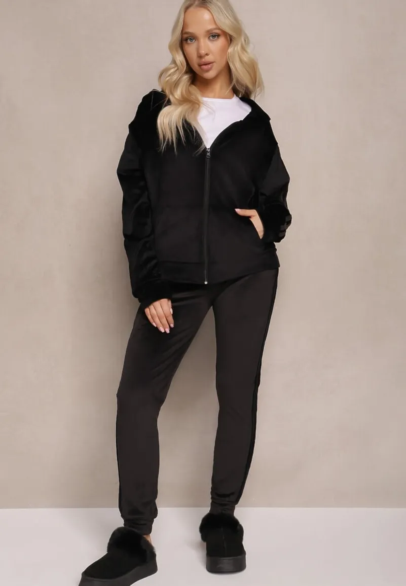 Czarny 2-częściowy Komplet Dresowy z Bluzą i Spodniami Wolff
