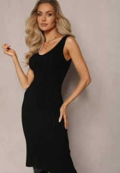 Czarny 2-częściowy Komplet Dzianinowy z Sukienką i Kardiganem Mystice