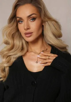 Czarny 2-częściowy Komplet Dzianinowy z Sukienką i Kardiganem Mystice