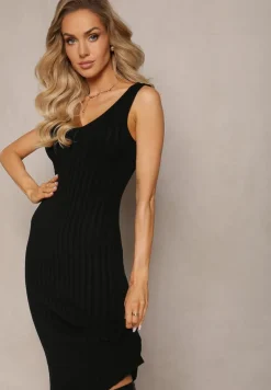 Czarny 2-częściowy Komplet Dzianinowy z Sukienką i Kardiganem Finariel