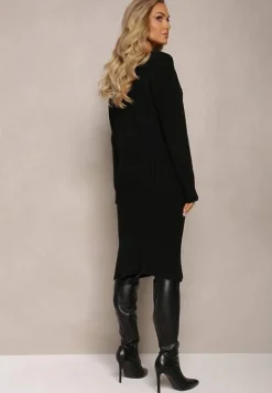Czarny 2-częściowy Komplet Dzianinowy z Sukienką i Kardiganem Finariel