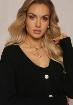 Czarny 2-częściowy Komplet Dzianinowy z Sukienką i Kardiganem Finariel