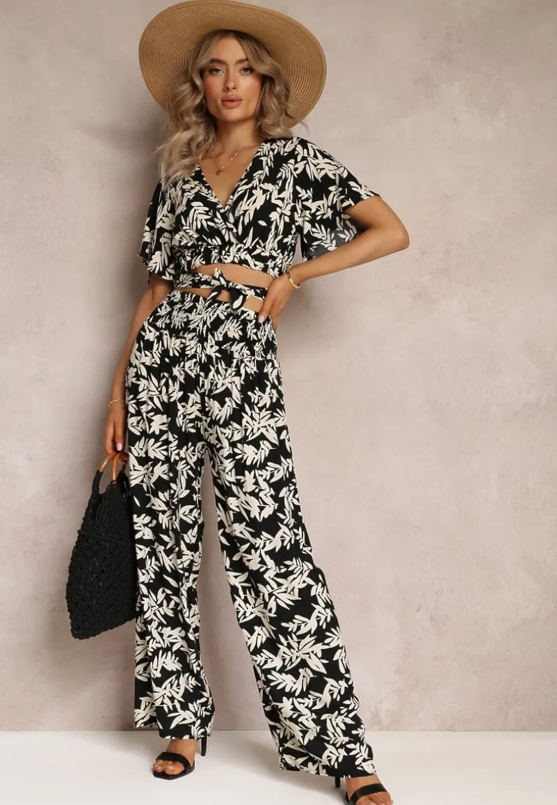 Czarny 2-częściowy Komplet z Topem i Spodniami Khelu