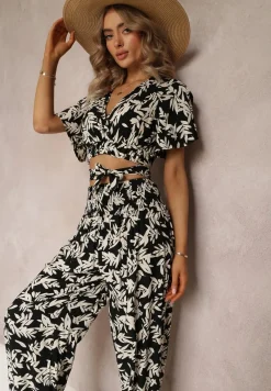 Czarny 2-częściowy Komplet z Topem i Spodniami Khelu