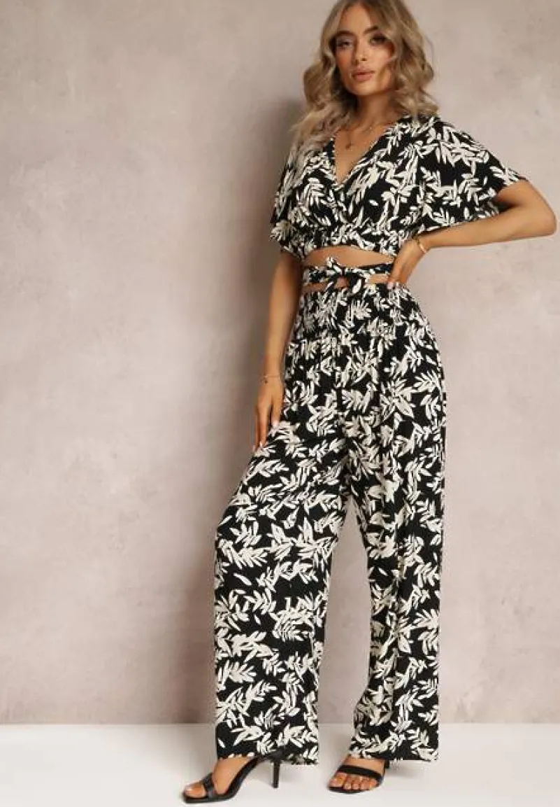 Czarny 2-częściowy Komplet z Topem i Spodniami Khelu