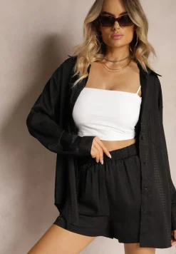 Czarny 2-częściowy Komplet z Koszulą i Szortami Logsia