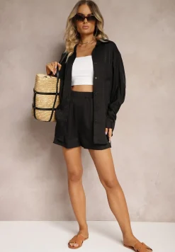 Czarny 2-częściowy Komplet z Koszulą i Szortami Logsia