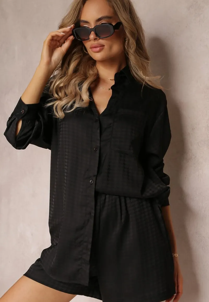 Czarny 2-częściowy Komplet z Koszulą i Szortami Logsia