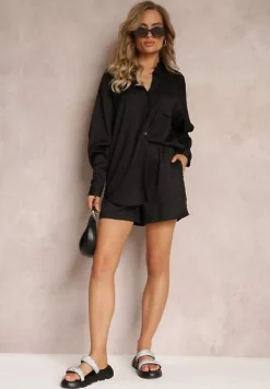 Czarny 2-częściowy Komplet z Koszulą i Szortami Logsia