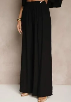 Czarny 2-Częściowy Komplet z Wiskozy Koszula o Luźnym Kroju Szerokie Spodnie Velvitela