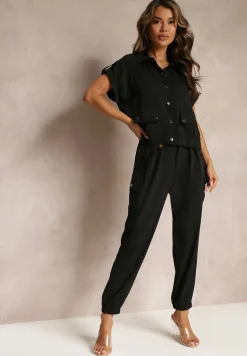 Czarny 2-częściowy Komplet z Bluzką i Spodniami Ezrala